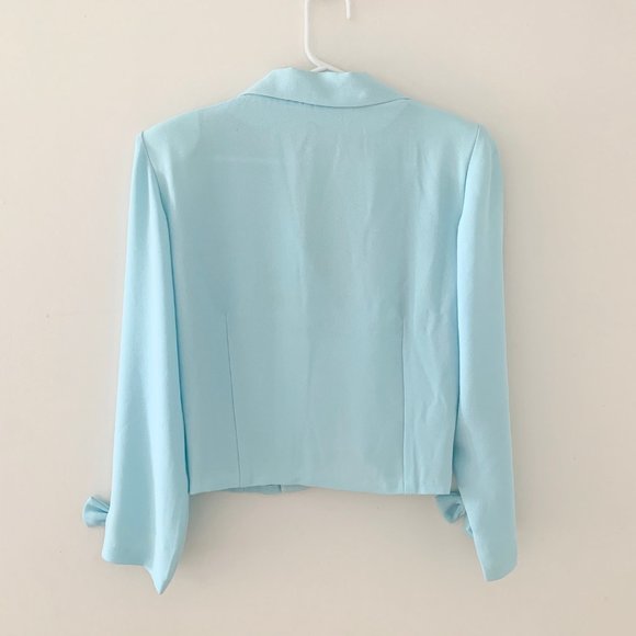 Vintage Blazer Jacket Bow Mint Green Blue Cropped - Picture 2 of 5